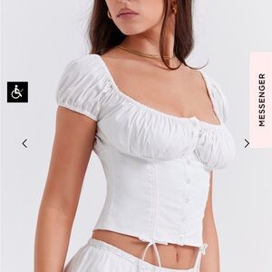 HOUSE OF CB 'Kitty' White Gathered Top NWOT